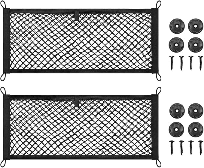 2 Layer Small Cargo Net,Cargo Storage Pocket Net, Mesh Elastic Pouch Organizer with Mounting Screws Hooks for Car,Rv, Trunk,Boats,SUV, Truck (2 Pack,19.8 x 9.8Inch(50 x25cm)