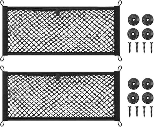 2 Layer Small Cargo Net,Cargo Storage Pocket Net, Mesh Elastic Pouch Organizer with Mounting Screws Hooks for Car,Rv, Trunk,Boats,SUV, Truck (2 Pack,19.8 x 9.8Inch(50 x25cm)