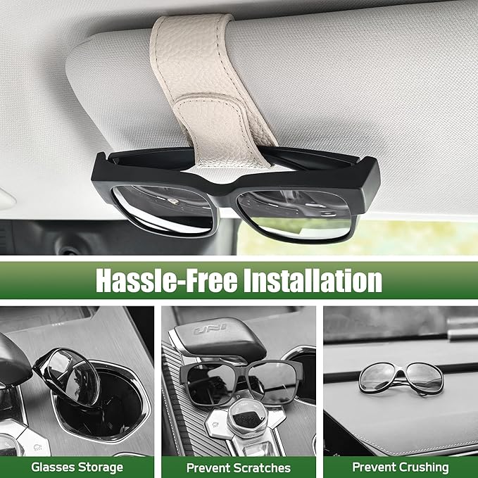 2 Packs Sunglasses Holders for Car Visor, Magnetic Leather Glasses Eyeglass Hanger Clip for Car, Ticket Card Clip Sunglasses Mount, Sunglass Organizer for Auto Accessories (White)