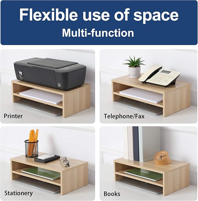 FITUEYES Computer Monitor Riser Stand Clamp Desktop Stand Workspace Organizer 2-Pack (Oak)