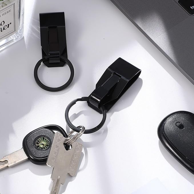 Moxweyeni 4 Pieces Belt Key Clip Key Holder Security Metal Keychain Clip Ring for Men Home Office Supplies(Black)