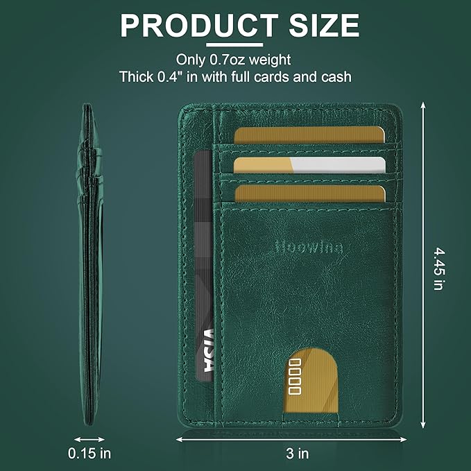 Hoewina Slim Wallet for Men, Credit Card Holder Wallet, Minimalist Design - RFID Blocking Front Pocket Leather Thin Wallet for Men and Women（Dark Green）