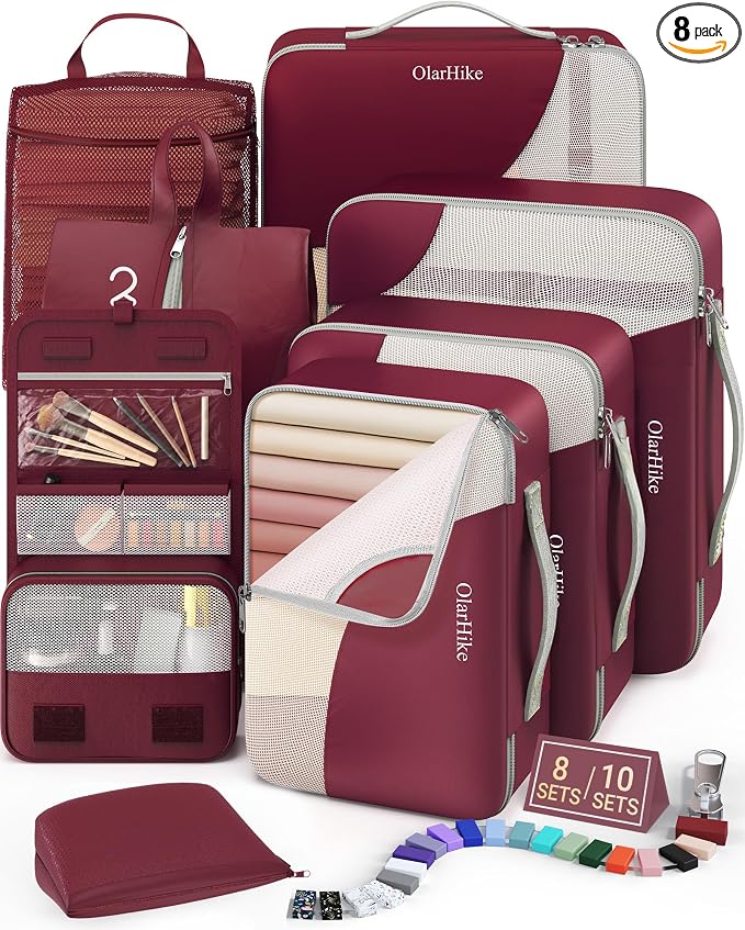 8 Set Packing Cubes for Travel, Gifts for Women Mom,Anti-Tearing Suitcase Organizer,OlarHike Vacation Essentials & Accessories for Cruise Ship