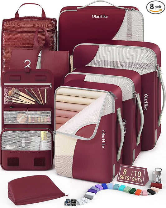 8 Set Packing Cubes for Travel, Gifts for Women Mom,Anti-Tearing Suitcase Organizer,OlarHike Vacation Essentials & Accessories for Cruise Ship