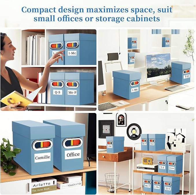 File Organizer Box with Lid & Handle, Thickened Cardboard Hanging File Folder Storage Boxes for Letter Size, Portable Filing Organizer for Office, Home, Classroom, Dusty Blue 2 Pack