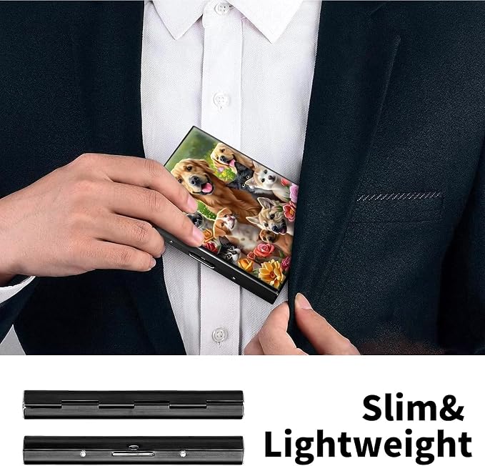 Metal Wallet for Women Men Girls, RFID Blocking Slim Aluminum Credit Card Holder, Mini Travel Wallet with Hard Shell, Lightweight ID & Business Card Case,Dog