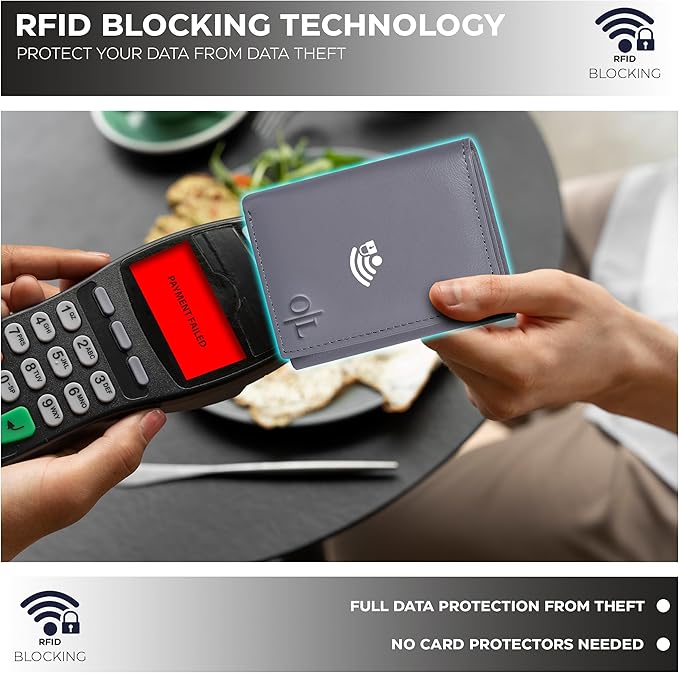 Real Leather Mens Trifold Wallet RFID Blocking Slim Minimalist Front Pocket - Thin & Stylish with ID Window in Gift Box