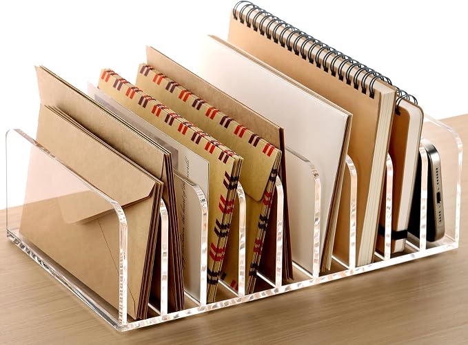 SANRUI Mail Organizer, Clear Acrylic Desk Organizer,Letter Holder for Desk ,9-Compartment Small File Holders Paper Organizer Mail Sorter for Office,Home, School