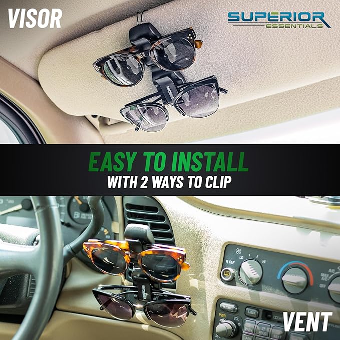 Sunglass Holder for Car Visor Clip - Sun-Glasses Holder and Ticket Card Clips - Car Visor Accessories - Luxury Eyeglass Car Mount