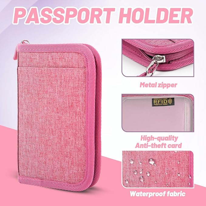 Passport Holder for Travel Essentials, RFID Blocking Protector Passport Wallets, Passport Document Organizer Case for Travel Must Have, Passport Book for Women, Couple, Family Cards, Tickets, ID, Cash