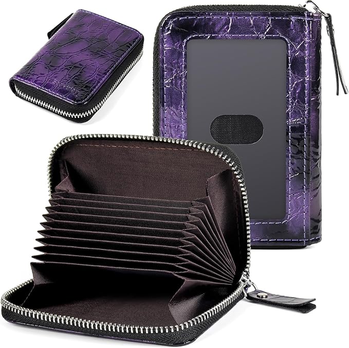 EcoVision Credit Card Holder RFID Card Case Wallet, Small Accordion Zipper Card Case Holder, Card Organizer Case for Women Men