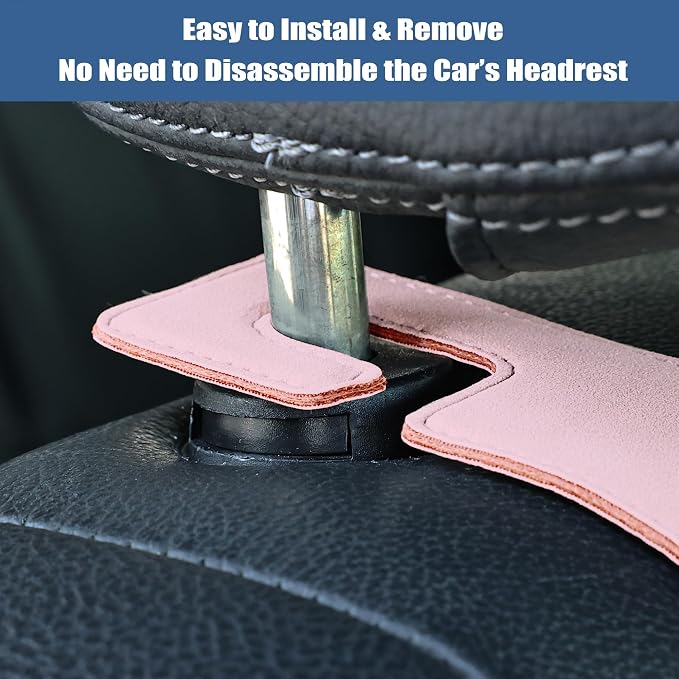Amooca Car Seat Back Hook Universal Auto Storage Hanger Suede with Metal Car Seat Organizer for Handbag Purse Coat Umbrellas Grocery Bags 2 Pack Pink