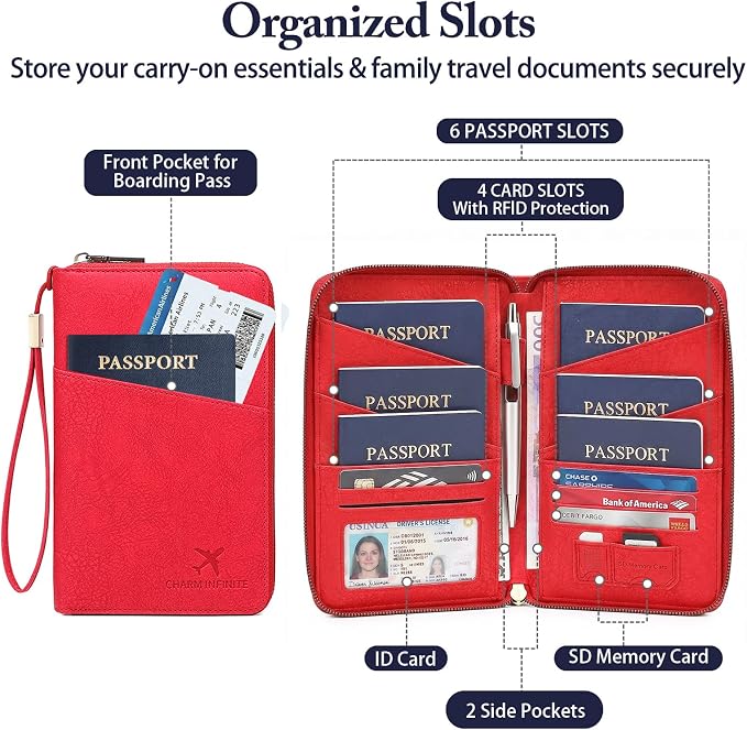 Family Passport Holder for Travel Women and Men RFID Passport Holder with Zipper Card Slots Passport Case Passport cover Passport Wallet Travel Essentials and Accessories