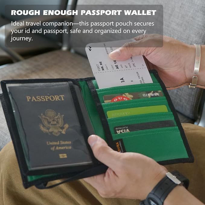 Rough Enough Passport Holder Wallet Cover Case Men Women Kids Family for Travel Vacation Trip Essential Cordura Camo