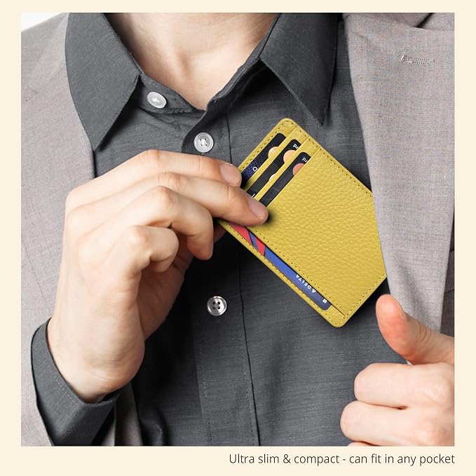Oak Leathers Leather Slim Minimalist Wallet for Men & Women RFID Front Pocket Leather Card Holder Wallets (Yellow)