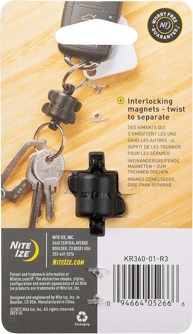 Nite Ize Polycarbonate Keyring 360 Magnetic Quick Connector, Magnetic Locking Split Rings for Keys