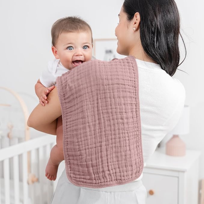 Comfy Cubs Muslin Burp Cloths 20" x 10", Pack of 6 - Large, 6-Layer, Ultra Absorbent 100% Cotton for Baby Drool and Messes - Soft, Safe & Gentle Baby Burp Cloths Set for Boys & Girls - Mauve