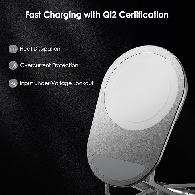 Minthouz Magnetic Wireless Charger for iPhone, 15W Fast Mag-Safe Charger Stand, Compatible with iPhone 16, 15, 14, 13, 12 Pro, AirPods Pro/4/3/2, Apple Magnet Wireless Charging Station