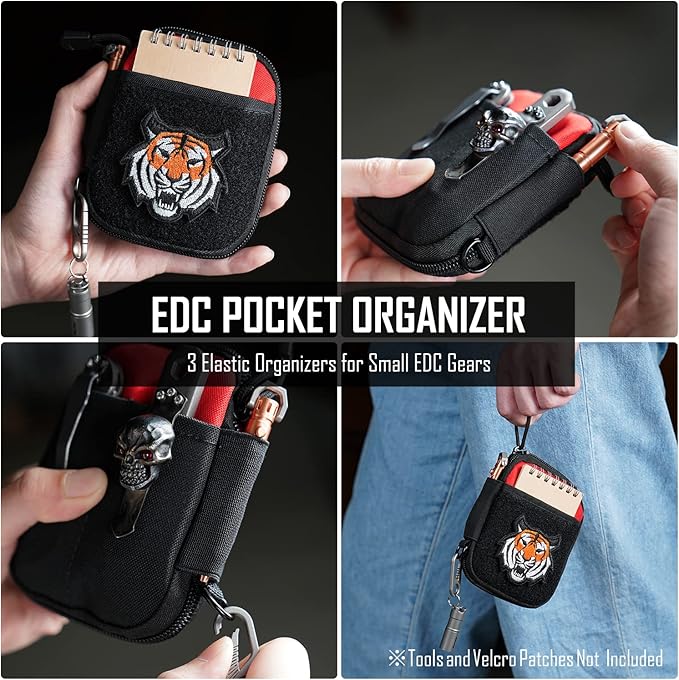 Sayram EDC Pouch, Pocket Organizer, Mighty Pouch for Men, EDC Bags with Patches, Small Tool Pouch with D-Ring