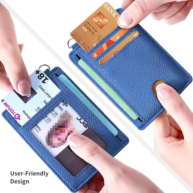 Mayski Slim Wallet, Credit Card Holder for Women, Minimalist Front Pocket RFID Blocking Card Cases, Small Wallet Women Men(Litchi Ocean Blue)