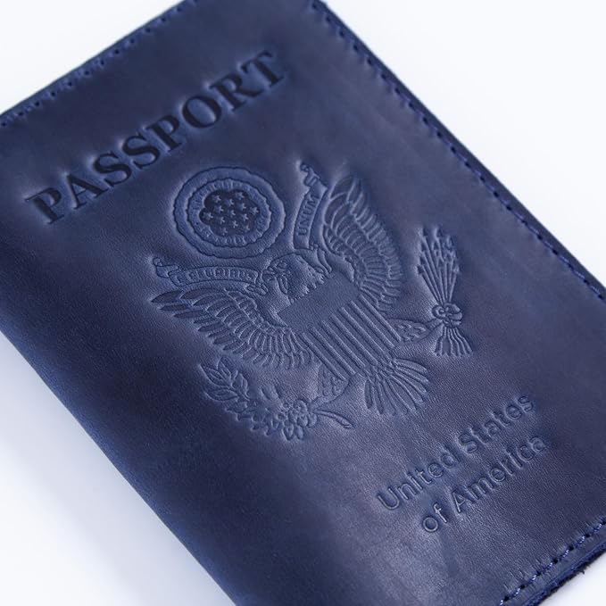 INCARNE US Leather Passport Holder for Travel - Passport Case - Passport Wallet for Men - Passport Cover for Women Sleeve Protector - Travel Essentials Vacation Luggage Travel Gifts - Vintage Blue