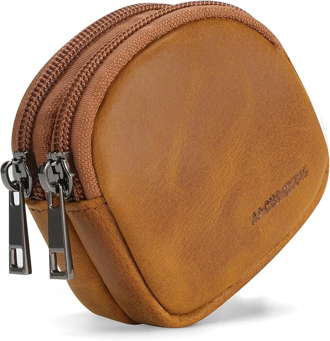 Jack&Chris Coin Purse for Men, Genuine Leather Mini Coin Wallet Zipper Pocket with Back Belt Loop, Coin Bag for Men