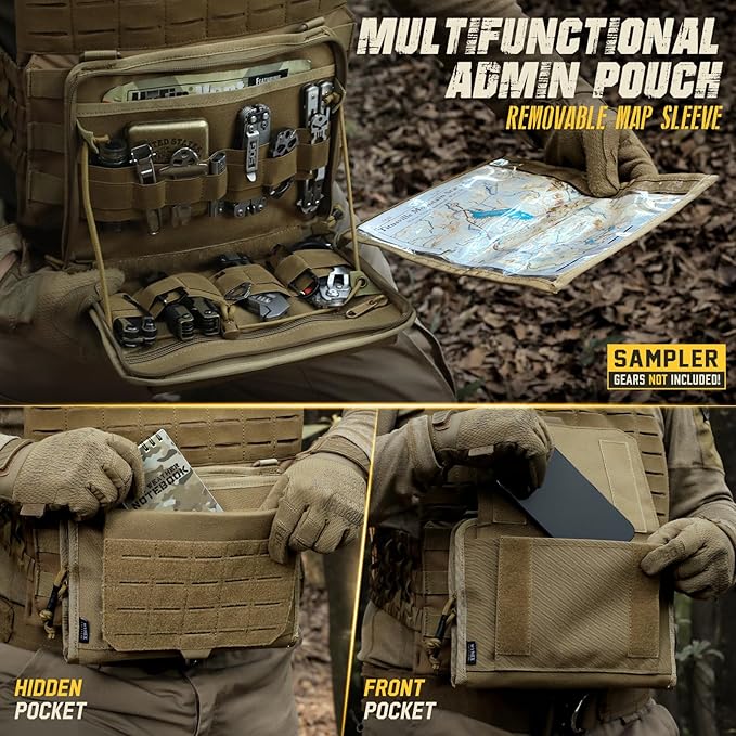 WYNEX Tactical Folding Admin Pouch, Molle Tool Bag of Laser-Cut Design, Utility Organizer EDC Medical Bag Modular Pouches Tactical Attachment Waist Pouch Include U.S Patch