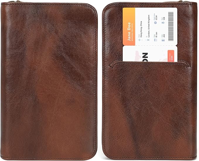Polare Full Grain Leather Passport Holder Cover Case for Men RFID Blocking Travel Wallet Holds 4 Passports (Coffee)