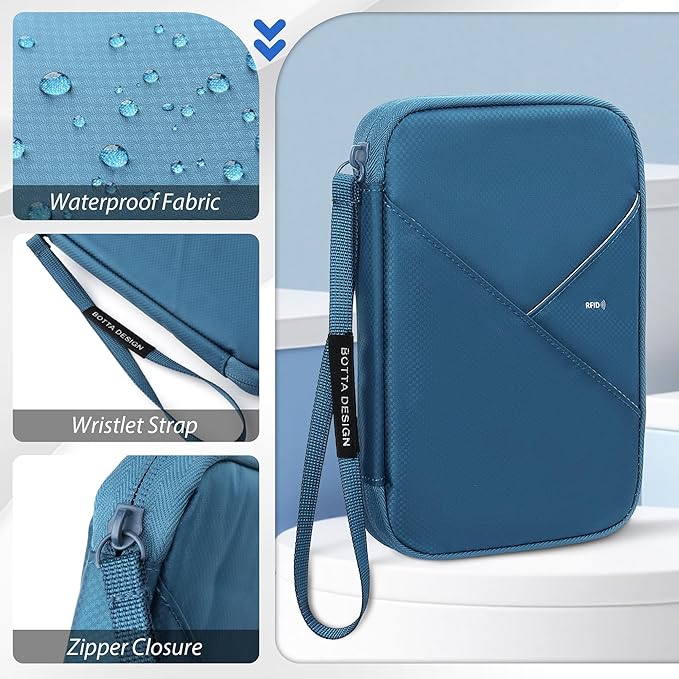Veki Passport Holder for Travel Women Family, Passport Wallet Bag, RFID Travel Document Organizer, Waterproof Passport Holder for Men, Portable Case for Cards, Cash, Tickets, ID (Navy Blue, M)