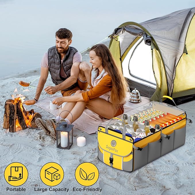 SugarFox Car Trunk Organizer for SUV - 63L+26L Modular Storage, Heavy-Duty, Foldable Waterproof, Soft & Hard Covers, Non-Slip, Multi-Compartment, Yellow M006