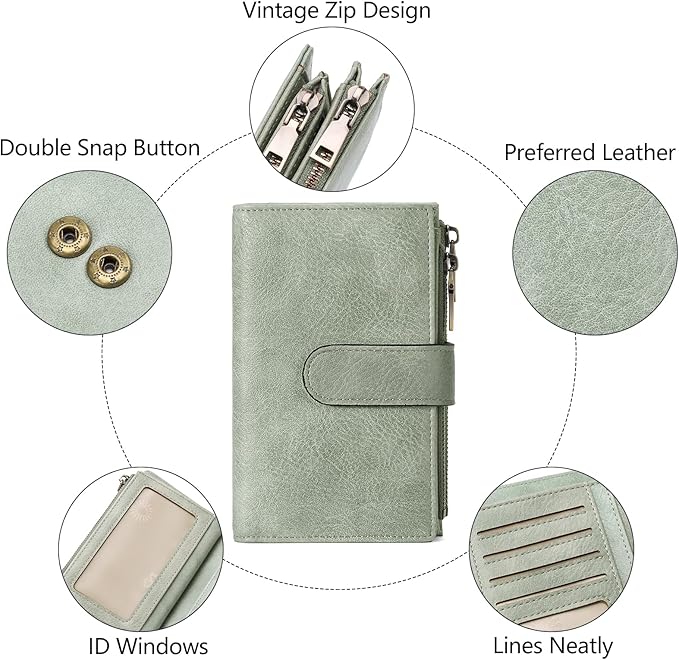 GOIACII Womens Wallets RFID Blocking Leather Trifold Clutch Wallet Credit Card Holder Ladies Purse 3 ID Windows
