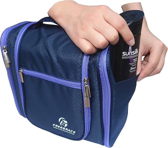 Freegrace Extra Large Hanging Toiletry Bag for Men and Women - Water-Resistant Nylon Travel Bathroom Organizer for Cosmetics, Makeup, and Toiletries