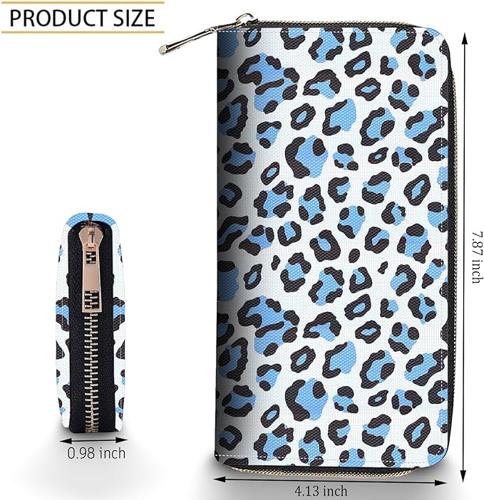 Bxgolkgd Womens Wallet, RFID Blocking Leather Wallet,Large Capacity Wallet Credit Card Holder PU Leather Ladies Clutch with Zipper Coin Pocket - Blue Leopard Print