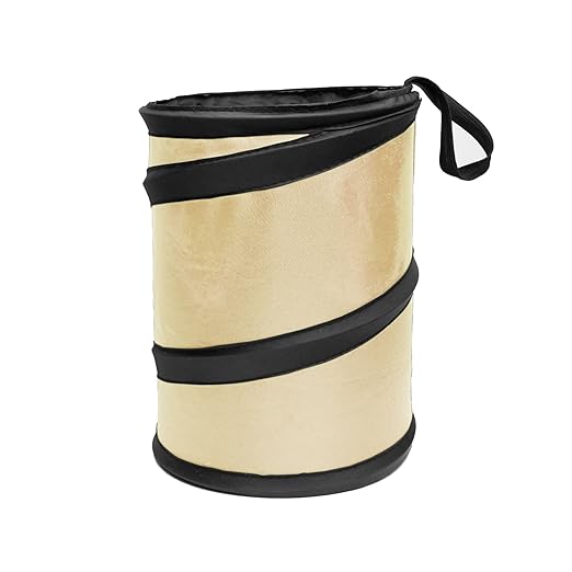 FH Group Automotive Waterproof Portable Collapsible Small Trash Can Garbage Container fits Most Cars,Waterproof,Polyethylene, SUVs, and Trucks Beige