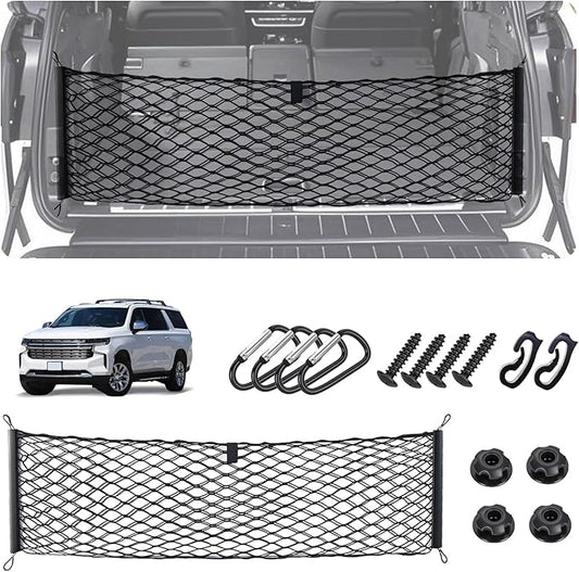 Envelope Style Cargo Net for 2021-2025 2026 Chevy Tahoe/Suburban/GMC Yukon Accessories, Rear Trunk SUV Mesh Cargo Net, Upgraded 5mm Bungee & Double-Layer Nylon Storage Netting Grocery&Tools Organizer