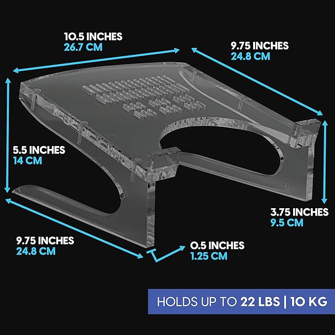 Mammoth DuraClear Acrylic Laptop Stand - Ergonomic 6" Riser, Ventilated Design, Fits up to 21" Laptops - Clear Acrylic Computer Stand Accessory for Workstations