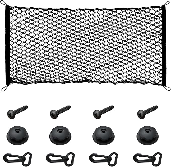 Wuyaoyao Stretchable Car Rear Cargo Net, Elastic Trunk Storage Organizer Nets with Hooks, Vehicle Trunk Storage Mesh Nets for Cars SUVs Trucks, Car Accessories (Vertical Double Layer 35.43×15.75 Inch)