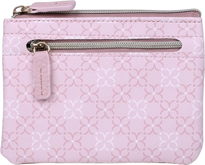 Julia Buxton Vegan Leather Wallet with Zipper, ID Windows, RFID Blocking, Card Slots & Key Ring, Compact Coin & Card Holder Case, Gift Idea, Signature Blush