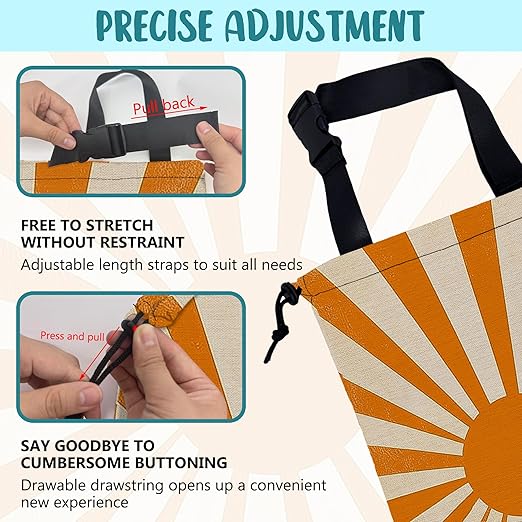 Car Trash Bag Retro Orange and White Sunray Leak-Proof Car Garbage Bag with Drawstring Foldable Canvas Trash Bin with Adjustable Buckle for Car Accessories, Travelling, Camping