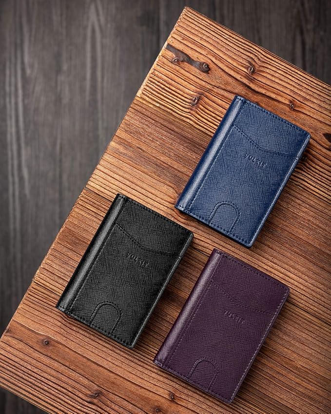 VULKIT Bifold Front Pocket Slim Wallet RFID Blocking Minimalist Thin Leather Credit Card Holder Wallet for Men and Women Cross Wine