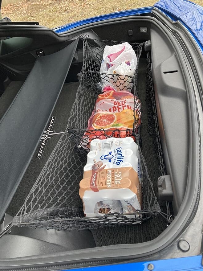 3 Pocket Cargo Net Trunk Cargo Organizer Storage for Chevrolet C7 Corvette 2015-2019 – Envelope Style Cargo Net for Coupe - Premium Mesh Car Trunk Organizer – Compatible with Corvette