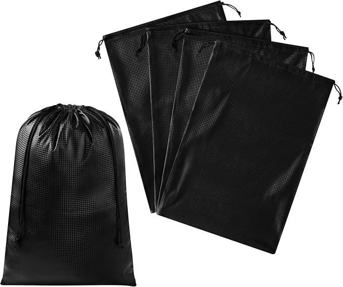 PALTERWEAR Tech-Weave PU-Coated Drawstring Bags (Set of 5) Water-Resistant, Directional-Stretch Travel Organizers for Gym, Shoes, Toiletries, Tech Gear - Durable, Wipe-Clean (Black 3D, 10 x 15 Inch)