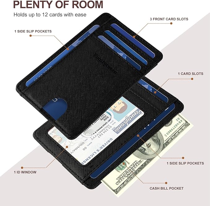 Front pocket thin wallet for Men Women RFID Blocking Credit Card Holder Card Cases Slim Minimalist wallet with Gift Box (1, Cross Black)