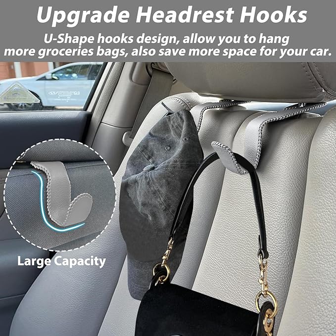 Car Purse Hook, Headrest Hooks for Car Bag Hooks Seat Hooks Holder Car Accessories Interior, 2 Pack Grey