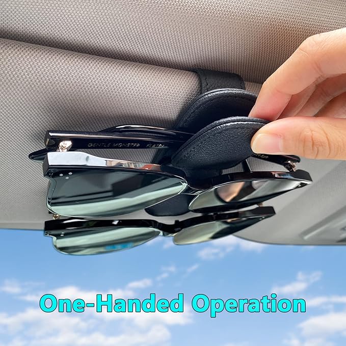 Visonx 2 Pieces Sunglass Holder for Car Visor Clip, Magnetic Leather Eyeglass Hanger Clip for Car, Square Car Visor Accessories (Black)