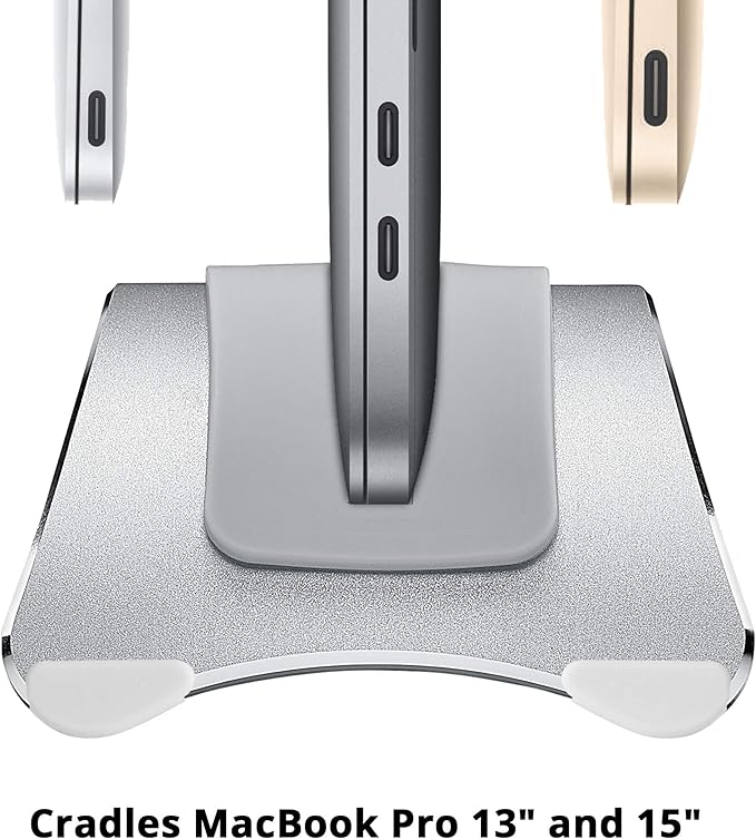 SIIG Aluminum Vertical Laptop Stand Holder, Desk Space Saving, Three Rubber Sizes 0.56", 0.64" & 0.72", Fits MacBook Pro, and Other Laptops to Organize Work & Home Office (CE-MT2R12-S2)