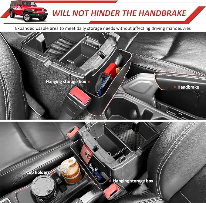 Center Console Hanging Organizer Tray Fit for 2018-2025 Jeep Wrangler JL JLU 4XE/Gladiator JT Center Console Armrest Box for Wrangler&Gladiator Accessories(Hanging Organizer)
