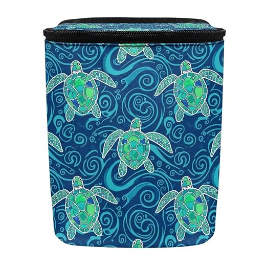 Talayituse Teal Turtle Water Print Car Trash Bin, Large Size Auto Trash Can Adjustable Portable Garbage Can with Lid, Vehicle Hanging Bag for Headrest Front Back Seat
