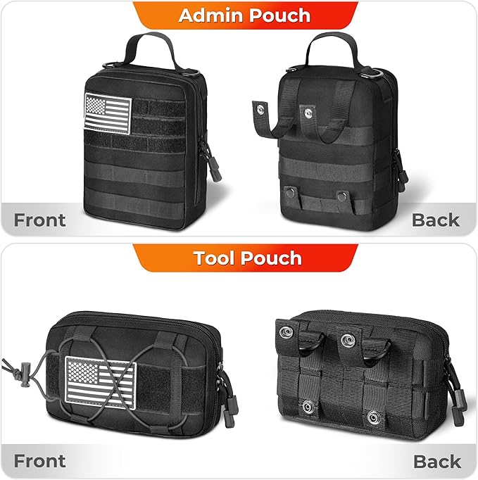 SURDOCA Tactical Backseat Car Organizer with 5 Detachable MOLLE Pouches, 1000D Oxford Hanging Storage Panel for Car Truck SUV, Modular EDC Gear Holder with Hook-and-Loop Patches