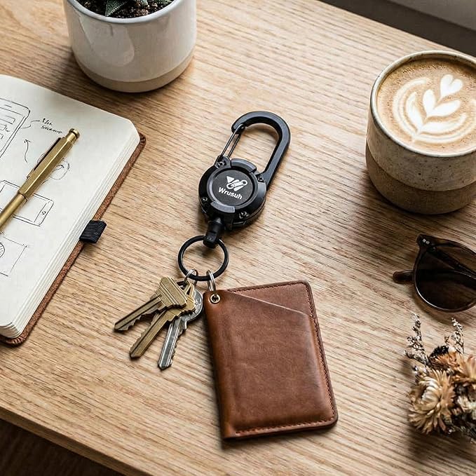 Heavy Duty Retractable Keychain, Multitool Carabiner Badge Holder-Sturdy & Durable Design for Keys, ID Badges & Small Tools, Clip-On Belt/Camping Gear for Work, Travel, Warehouse & Outdoor Use